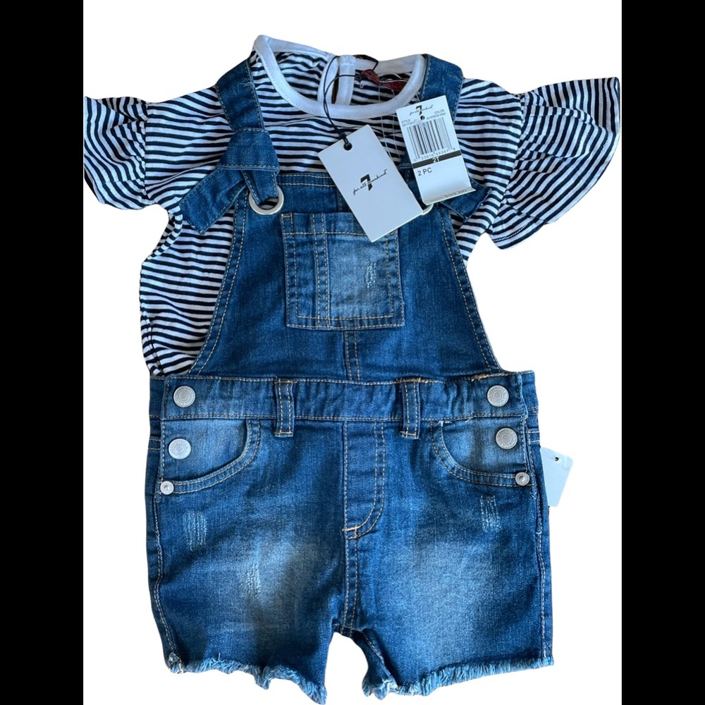7 FOR ALL MANKIND  GIRLS SZ 2T TWO PIECE DENIM SHORTALL & TEE. NEW WITH TAGS